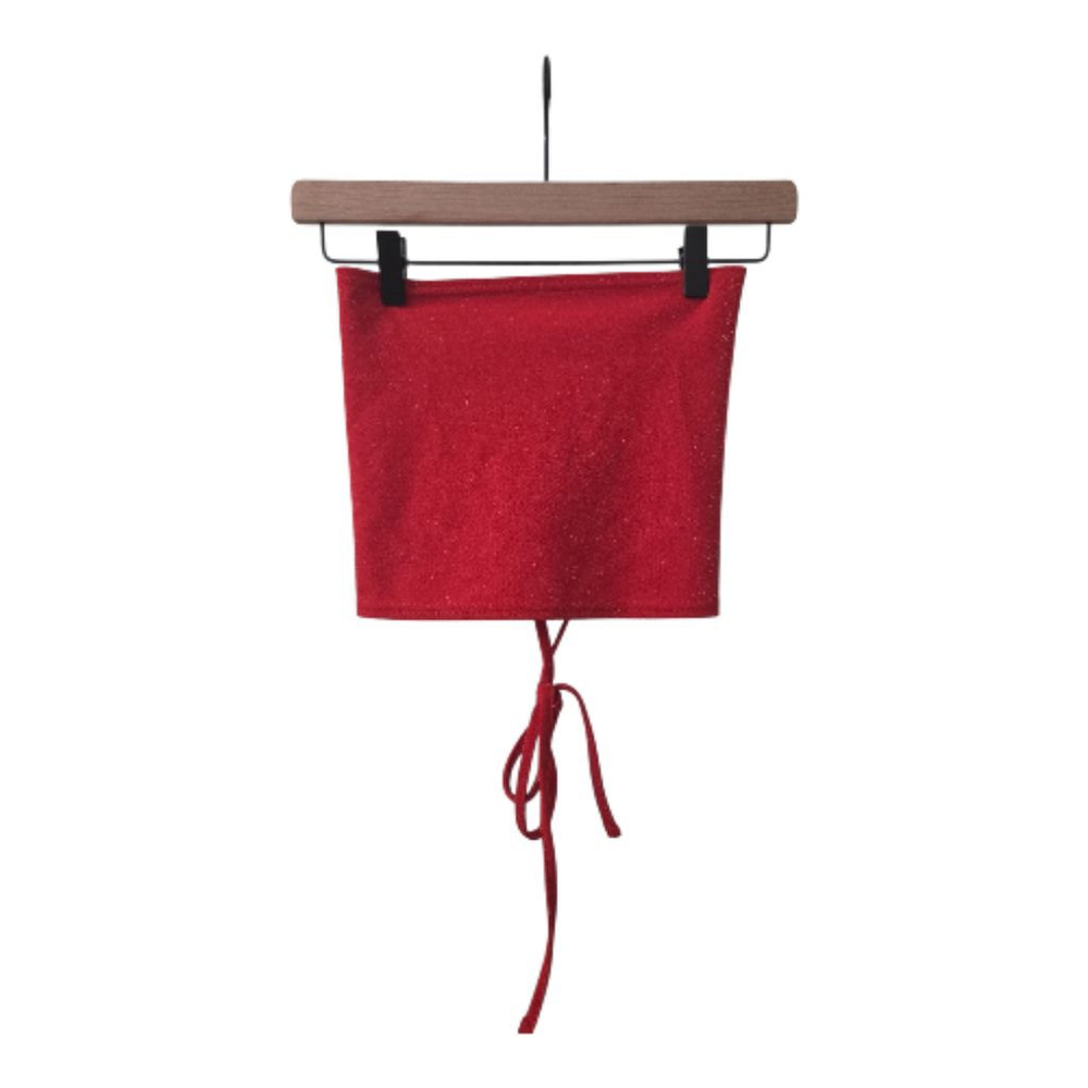 SHEIN Red Glitter Tube Top Tie Back